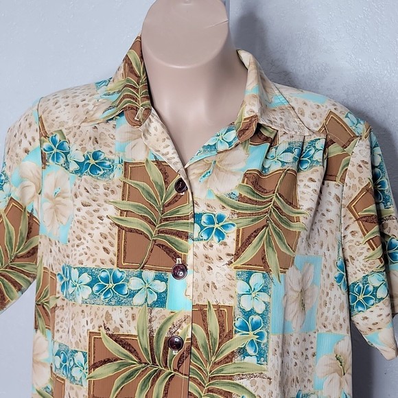 Maggie Sweet Button Down Straight Dress Beige Short Sleeve Floral Sz 1X - Picture 3 of 7